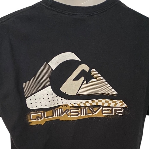 QUIKSILVER Surf Black & Gold Logo Tee Shirt Men L Large - Picture 5 of 7